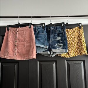 Mix lot of 4 size 000 shorts and size small skirts